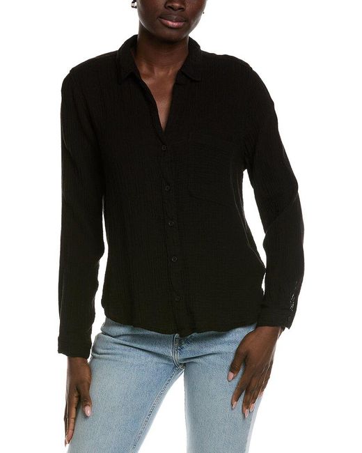 Bella Dahl Black Rounded Hem Button Down Shirt