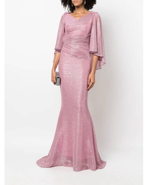 Talbot Runhof Pink Doris Metallic Voile Evening Gown