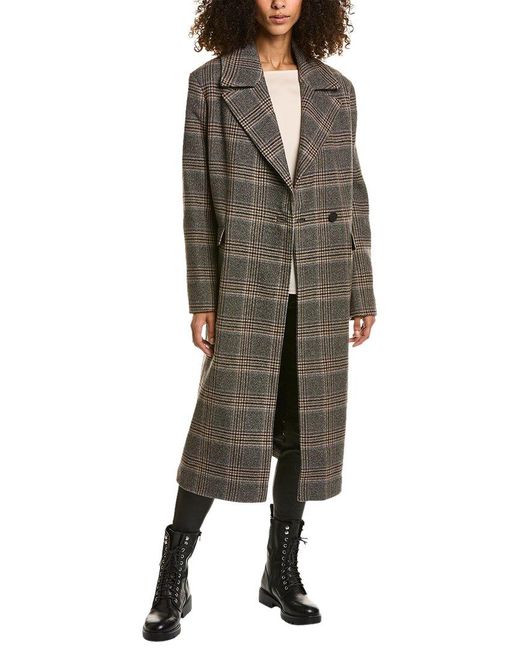 AllSaints Gray Allsaints Alexis Check Wool-blend Coat
