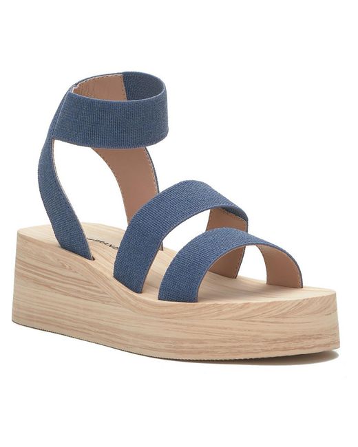 Lucky Brand Blue Samella Ankle Strap Wedge Slingback Sandals