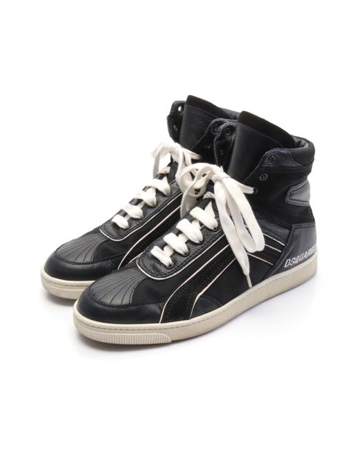 DSquared² Black High Cut Sneakers Logo Embroidery Leather Nylon