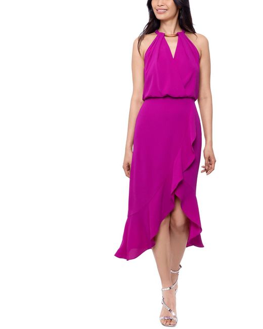 Xscape Pink Metallic Polyester Halter Dress