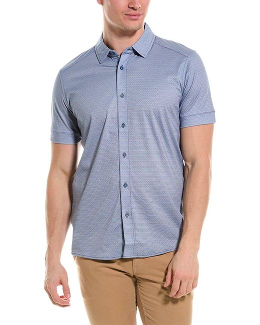 Raffi Blue Mini Dot Printed Button Front Shirt for men