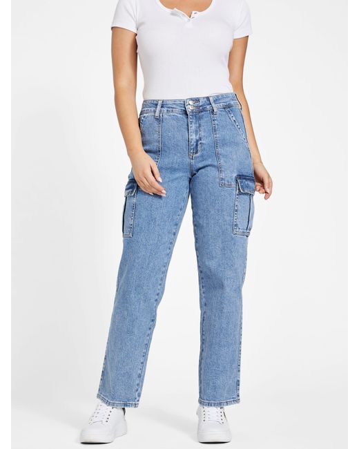 Guess Factory Blue Hailey High-rise Cargo Jeans