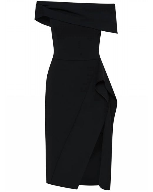 Oscar de la Renta Black Off-The-Shoulder Drape Cocktail Dress