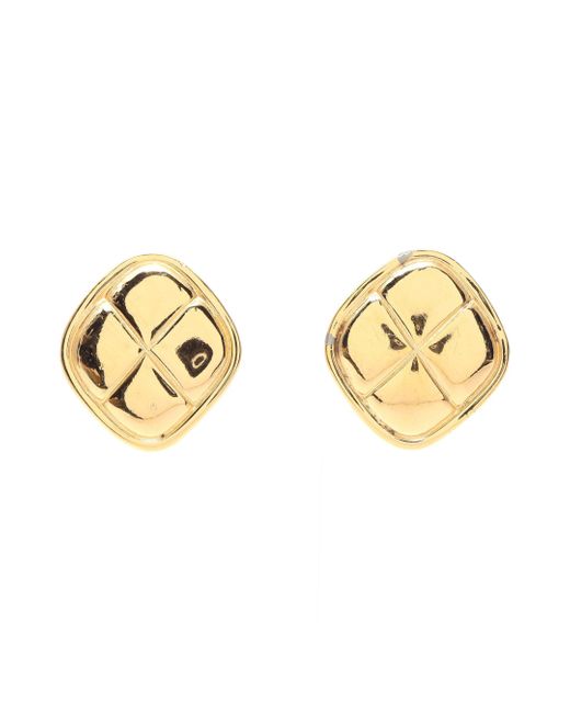 Chanel Metallic Earrings Diamond Motif Gp Gold Vintage