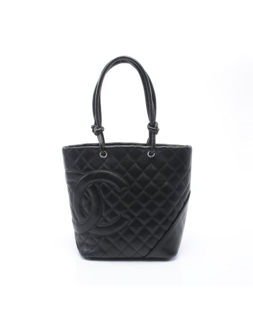 Chanel Black Cambon Line Medium Handbag Tote Bag Leather Silver Hardware
