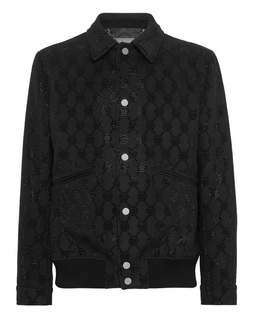 Philipp Plein Black Wool Bomber Ls Monogram for men