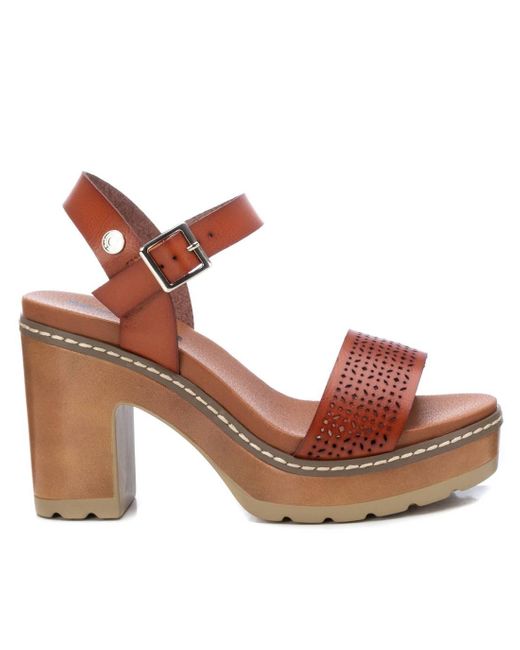 Xti Brown Casual Heeled Platform Sandals By