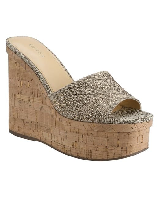 Guess Catiae Glitter Cork Wedge Sandals in Natural Lyst