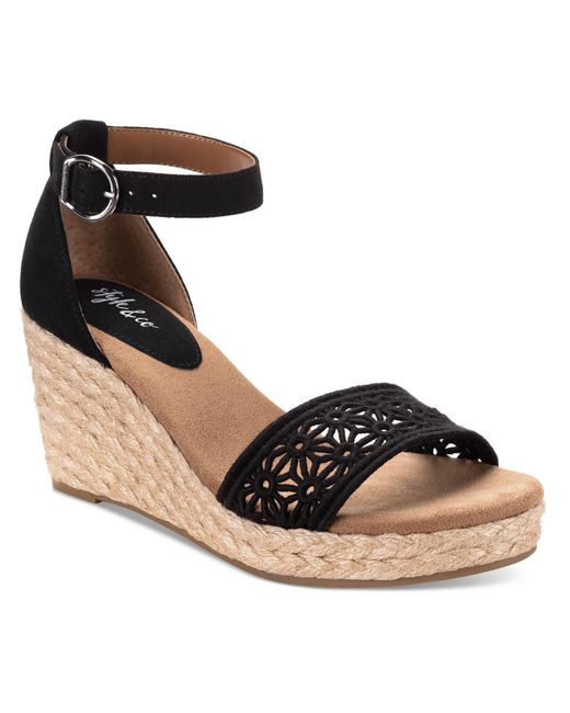 Style & Co. Black Shirleyy Faux Suede Platform Wedge Sandals