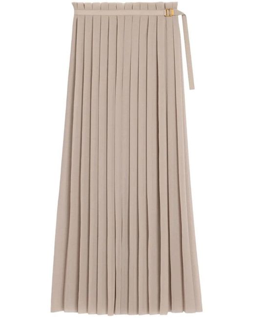 AMI Brown High-Waisted Pleated Skirt With Frayed Edge