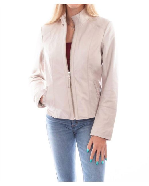 Scully White Lamb Leather Jacket In Cream