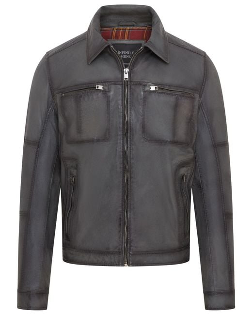 Infinity Leather Gray Classic Leather Biker Jacket for men