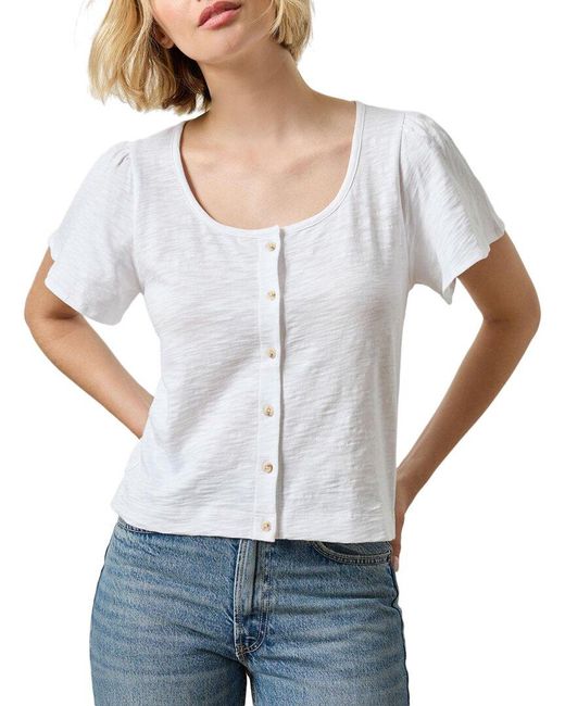 Lilla P White Button Front Flutter Sleeve Shirt
