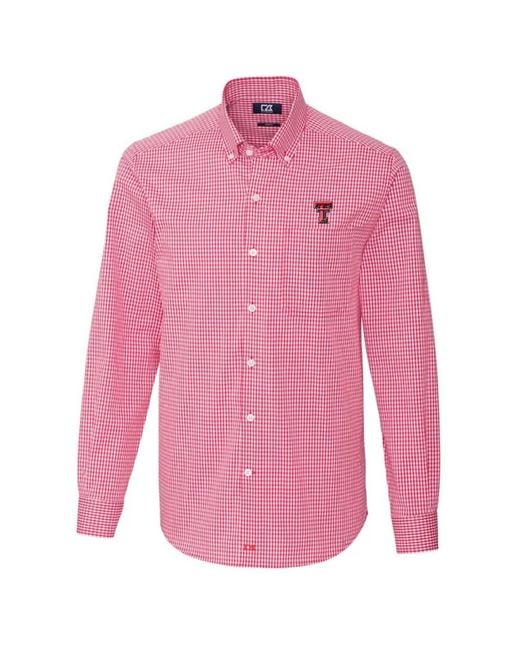 Cutter & Buck Pink Texas Tech Stretch Gingham Button Down for men