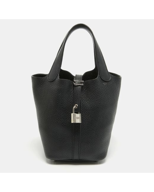 Hermès Black Noir Taurillon Clemence Leather Picotin Lock 18 Bag