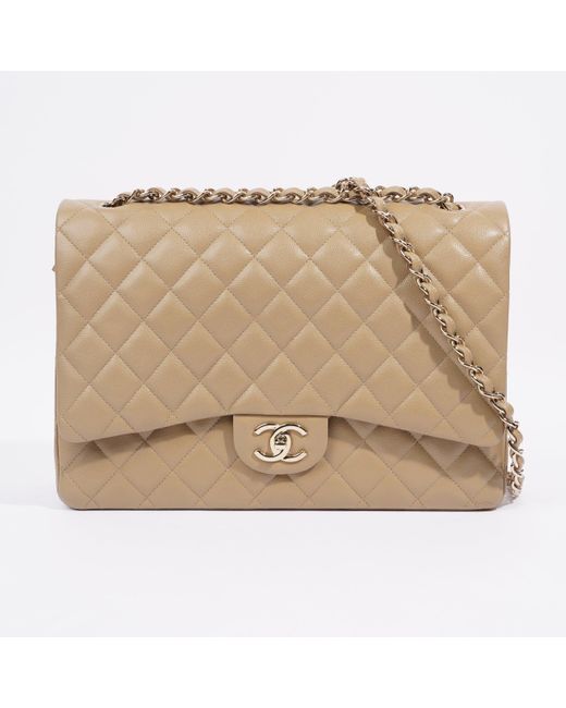 Chanel Natural Classic Flap Mustard Caviar Leather Shoulder Bag