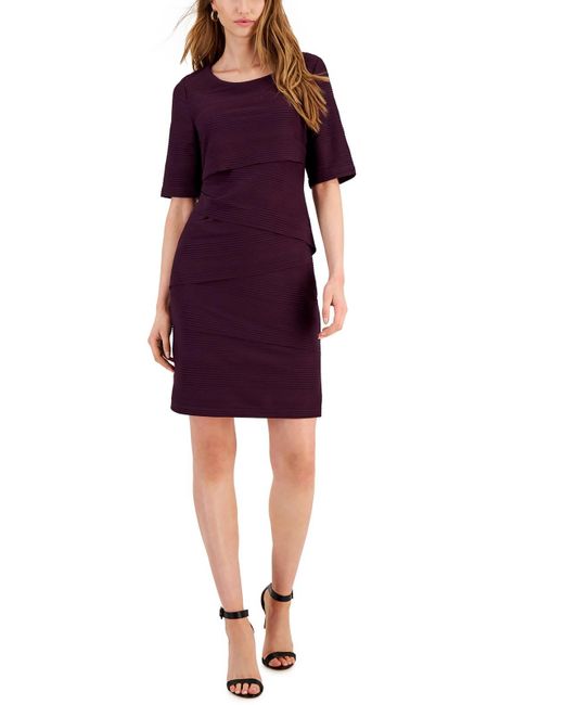 Connected Apparel Purple Tiered Ribbed Sheath Dress