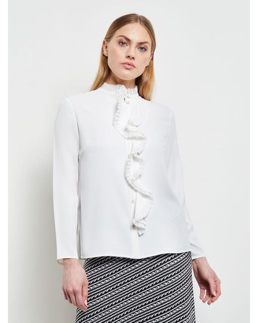 Misook White Ruffle Front Blouse
