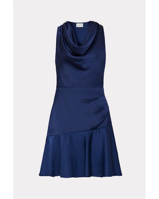 MILLY Blue Nia Satin Cowl Dress In Navy