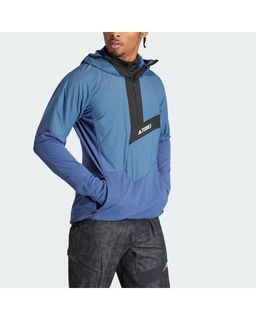 Adidas Blue Terrex Techrock Ultralight 1/2-zip Hooded Fleece Jacket for men