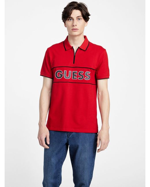 Guess Factory Red Eco Neil Zip Polo Shirt for men