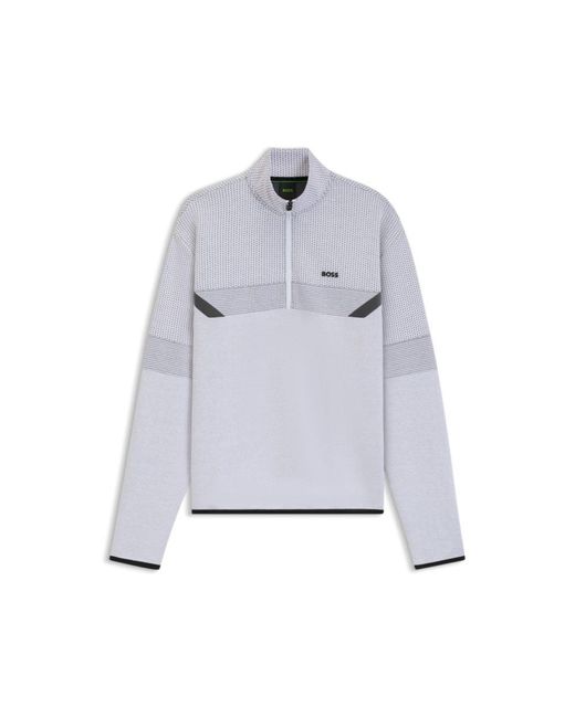 Boss Gray Relaxed-Fit Zip-Neck Sweatshirt With Quilted Jacquard for men