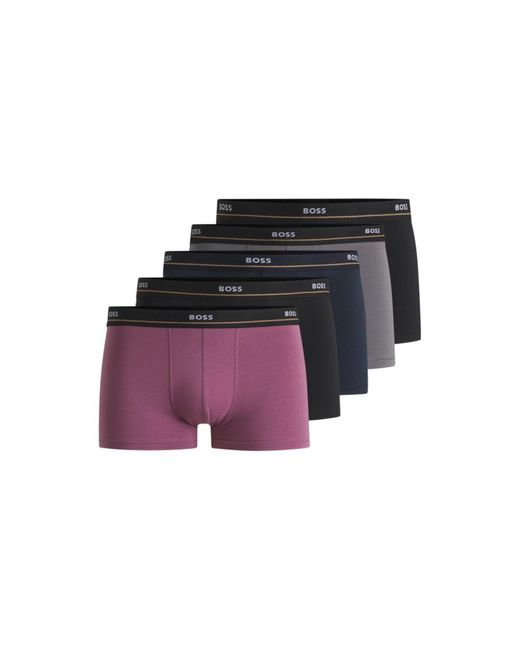 Boss Purple Three-Pack Of Stretch-Cotton Trunks With Logo Waistbands for men