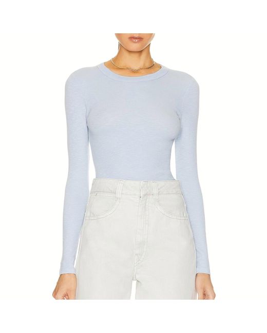 Enza Costa Blue Textured Knit Long Sleeve Top
