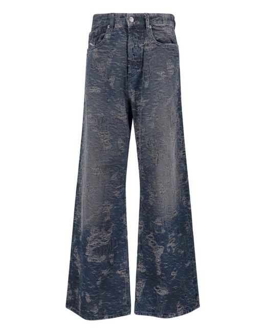 DIESEL Blue Wide-Leg Jeans With Distressed Texture