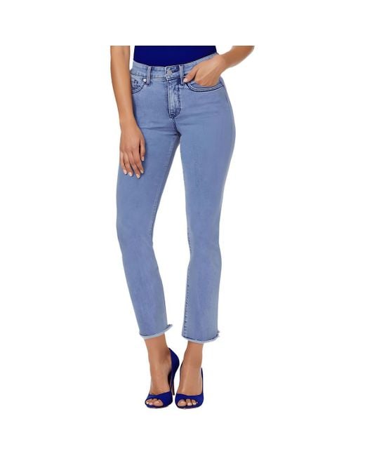 NYDJ Blue Marilyn Straight Leg Raw Hem Ankle Jeans