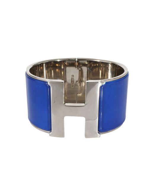 Hermès Blue Palladiam Plated Xl Clic Clac H Bracelet