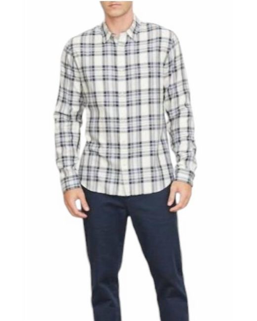 Vince Blue Cotton Rayon Coastal Plaid Casual Shirt for men