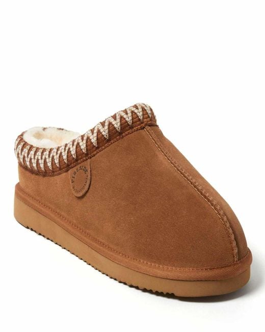Dearfoams Brown Fireside By Grafton Genuine Shearling Clog Slipper With Taping for men