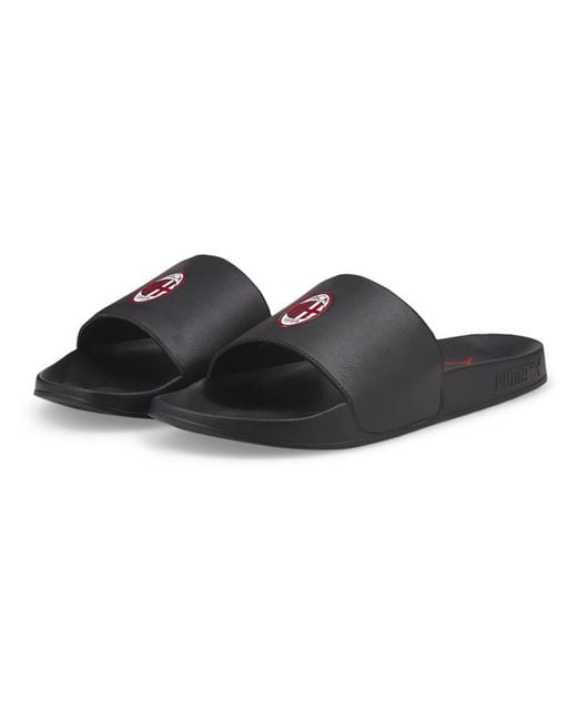 PUMA Black Leadcat 2.0 Acm Faux Leather Slip On Slide Sandals for men