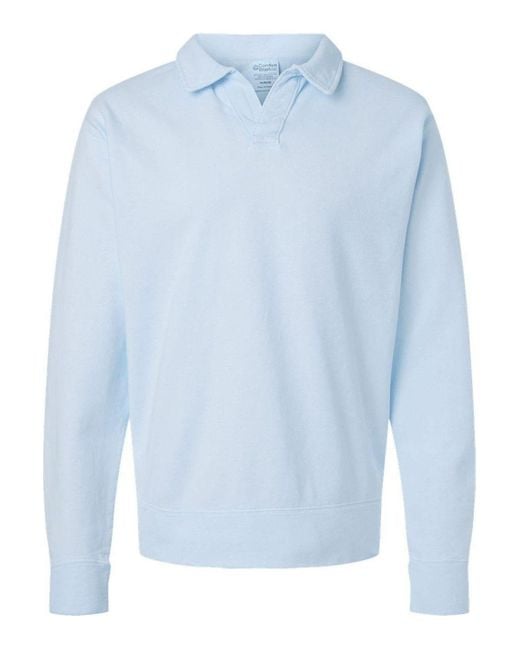 ComfortWash by Hanes Blue Garment-Dyed Polo Collar Sweatshirt for men