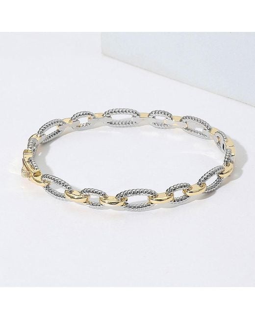 Fashnzfab Metallic Two Tone Textured Link Chain Hinged Bracelet Two Tone