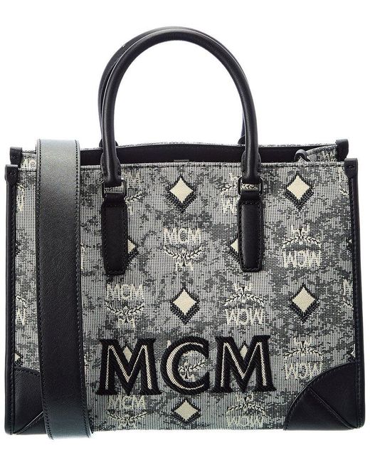 MCM Vintage Jacquard Monogram Canvas & Leather Tote in Grey (Gray) Lyst