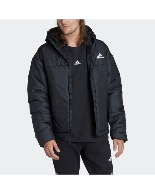 Adidas Black Bsc 3-stripes Puffy Hooded Jacket for men