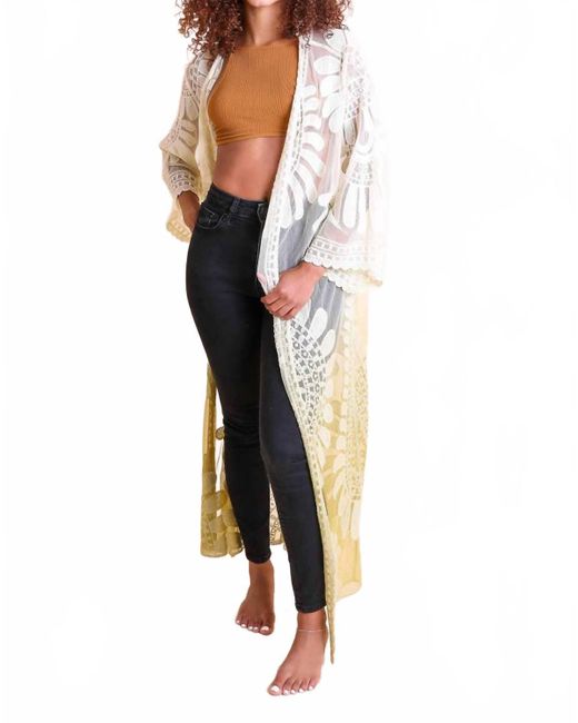 Leto White Long Ombre Lace Kimono Cardigan