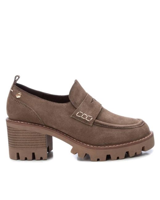 Xti Brown Suede Heeled Moccasins