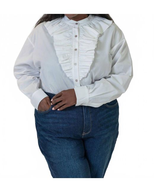 De Loreta Blue Laurel Long Sleeve Button Front Blouse