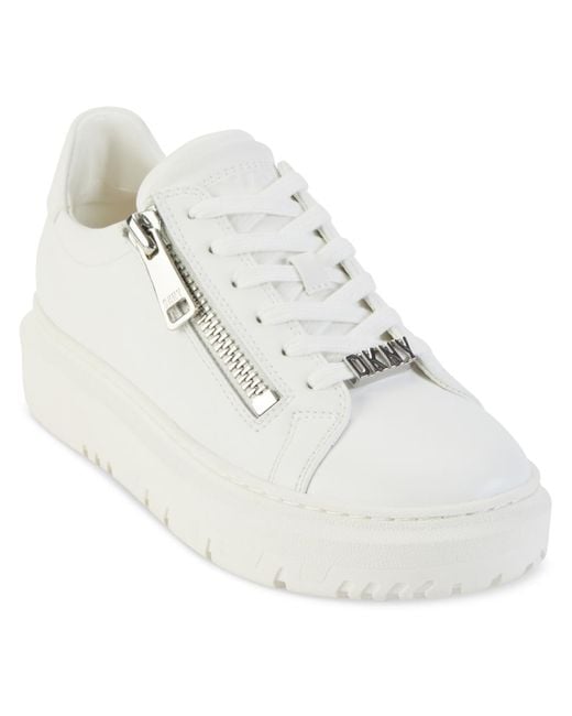 DKNY White Matti Faux Leather Lifestyle Casual And Fashion Sneakers