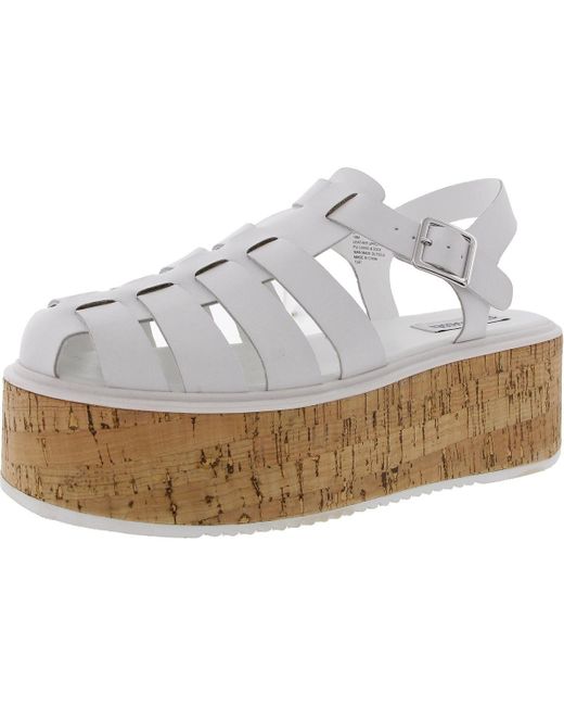 Steve Madden White Lazlo Woven Leather Flatform Sandals