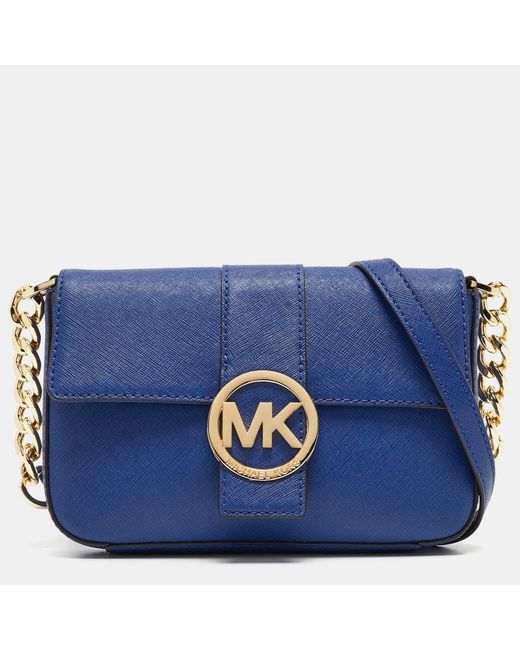 Michael Kors Blue Leather Fulton Crossbody Bag