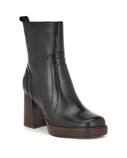 Nine West Women's Black Leather Platform Mid-Calf Boots