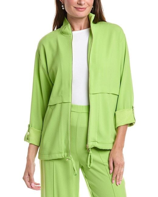 St. John Green Solid Mock Neck Jacket