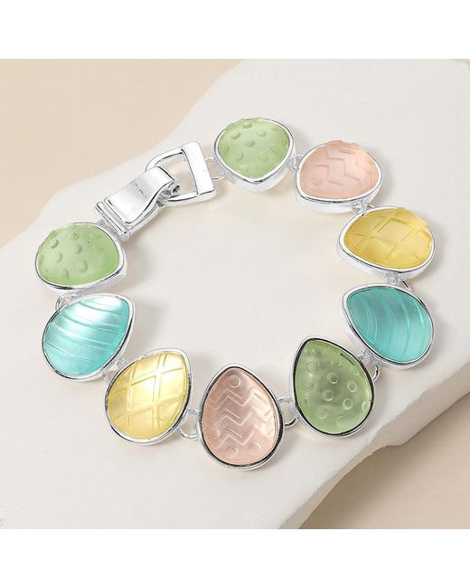 Fashnzfab Green Textured Colored Sea Glass Dome Magnetic Bracelet