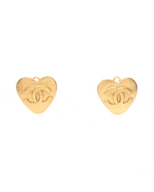 Chanel Metallic Coco Mark Heart Earrings Gp Gold 95p